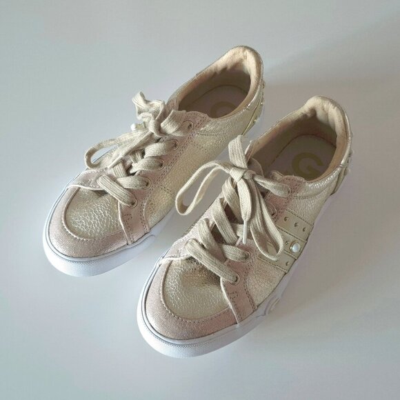 EUC G by Guess gold metallic finish embellished lace up sneakers, US 6 - Picture 3 of 11